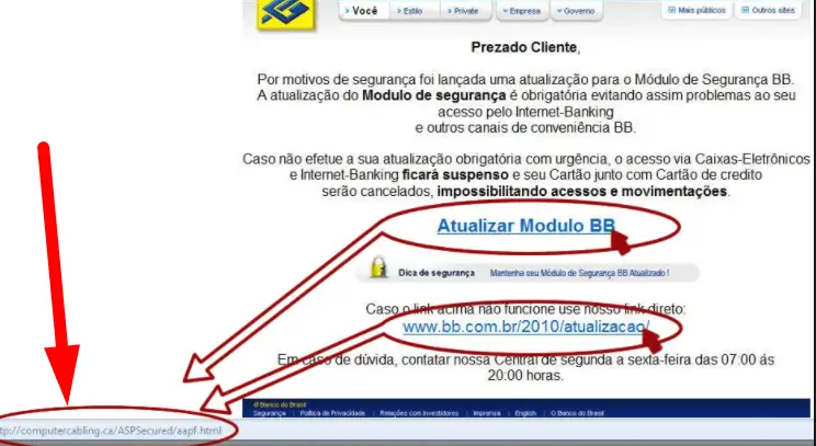 Exemplo de e-mail de phishing tentando enganar o usuário.