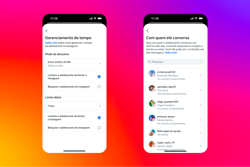 Instagram, tela de gerenciamento de tempo